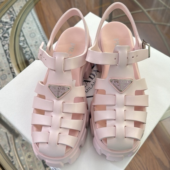 Prada Ballet Pink Monolith Rubber Sandals Platform Shoes - Picture 1 of 4